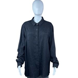Eileen Fisher Embroidered Button Up Top Shirt Size 2X Goth QuietLuxury Preppy